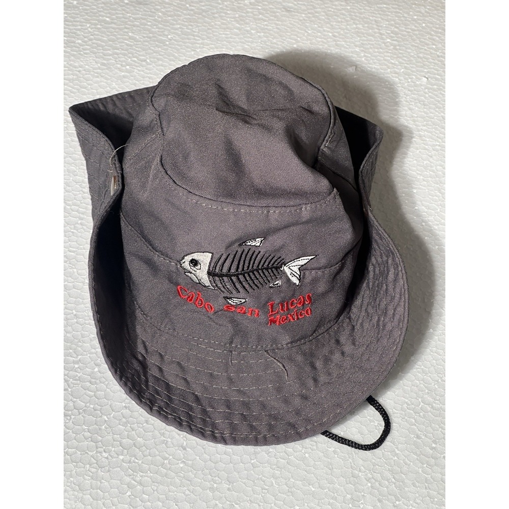 Vintage Cabo San Lucas Mexico Grey Bucket Safari Boonie Hat Fish Bone Gorpcore